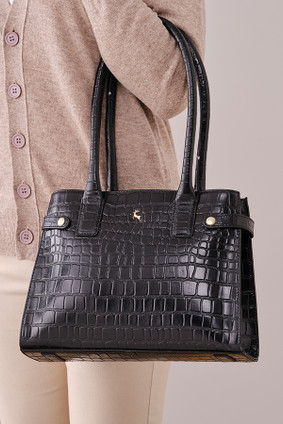 Delamere Black Leather Croc Handbag