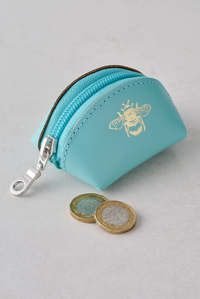 Small Leather Bee Coin Purse Aqua