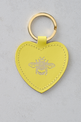 Leather Heart Bee Key Ring Lemon