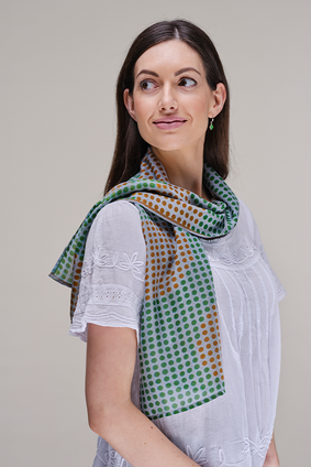 Dotty about Green Silk Scarf on model