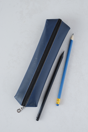 Small Leather Pencil Case in Navy