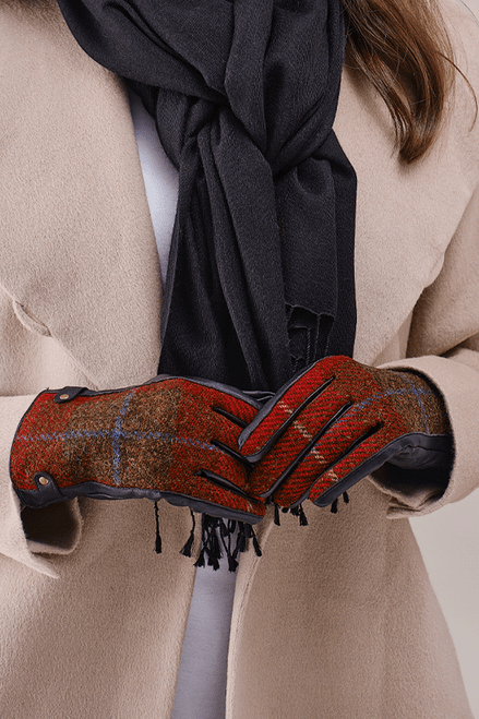 Red Harris  Tweed Gloves