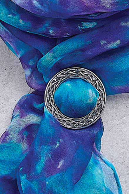 close up of pewter scarf ring Gossamer Silk Scarf in sky