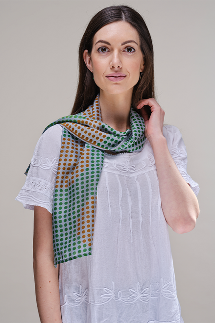 Dotty about Green Silk Scarf on model