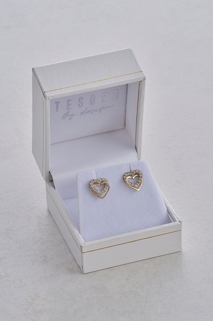 9ct Gold & Zirconia Double Heart Earrings