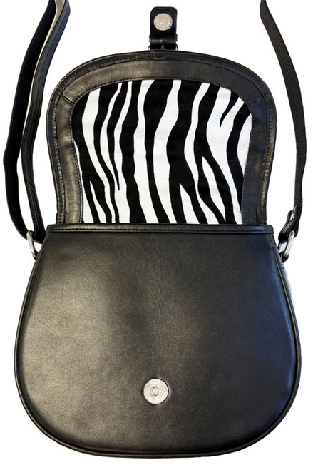 Leather & Cashmere Zebra Saddle Bag inside flap Leather & Cashmere Zebra Saddle Bag inside flap