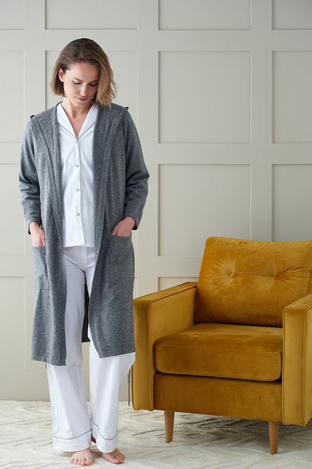 Shadow Stripe Cotton Pyjamas & Cashmere & Merino Hooded Dressing Robe Shadow Stripe Cotton Pyjamas & Cashmere & Merino Hooded Dressing Robe