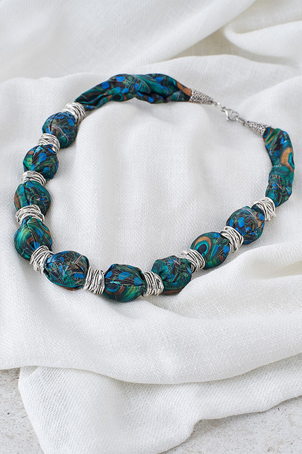 Liberty Print Bubble Necklace in Green Peacock