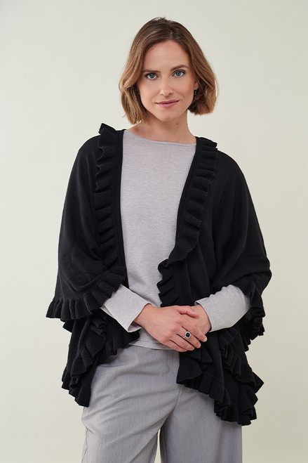 Cashmere & Merino Frill Wrap in Black Cashmere & Merino Frill Wrap in Black