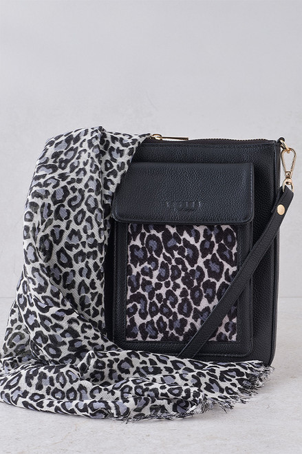 Leopard Print Pashmina Stole & Bag in Black