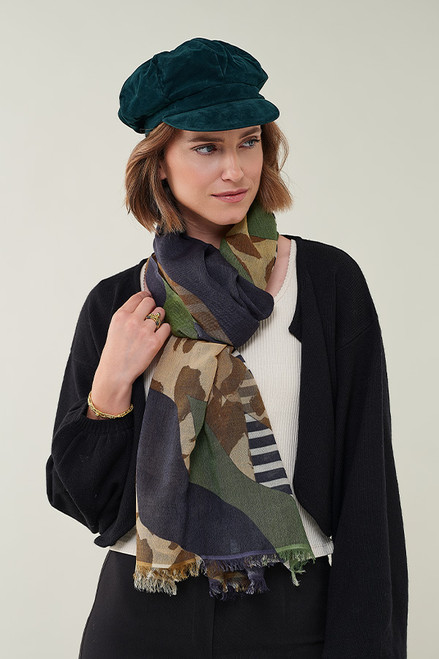 On Safari Pashmina Shawl & Baker Boy Cap in Forest Green