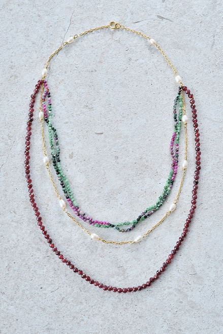 Garnet & Pearl Layered Necklace