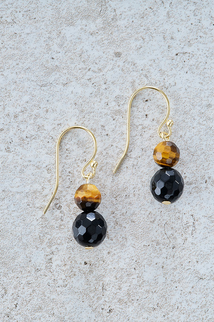 Tigers Eye & Onxy Drop Earrings