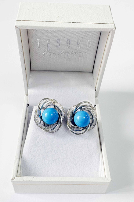 Turquoise and Zirconia Sterling Silver Earrings