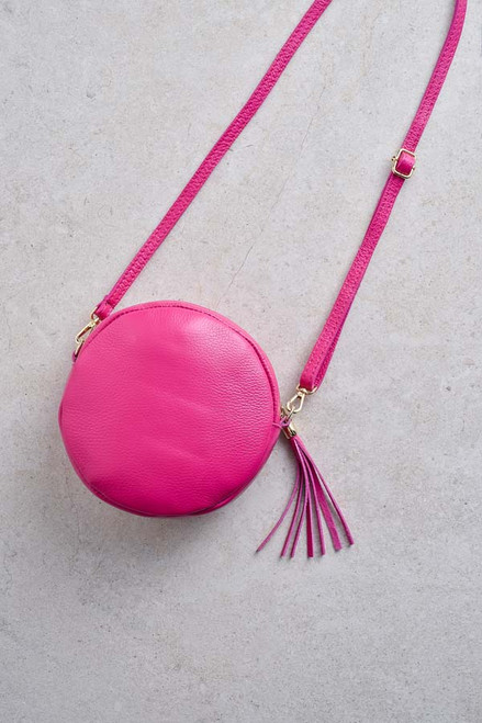 Round Leather Bag Fuchsia 
