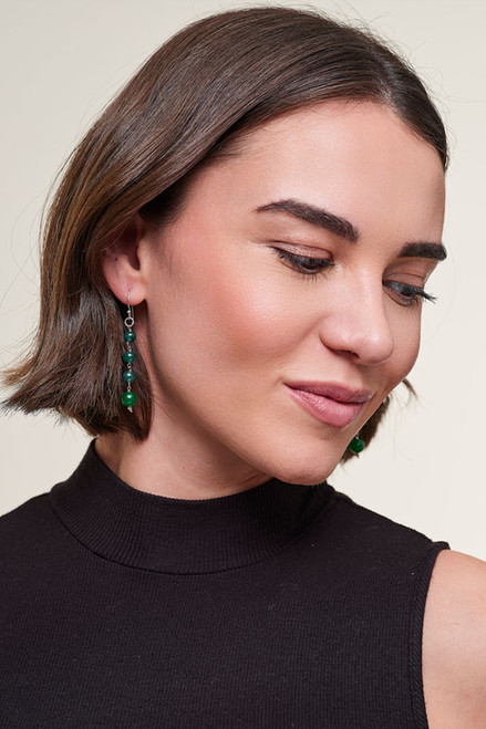 model wearing Green Onyx & Adventurine Earrings
