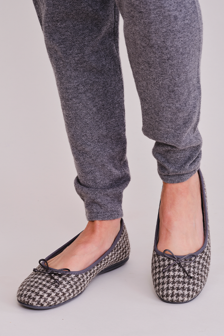 British Wool Ballerina Slippers in Gun Club Check British Wool Ballerina Slippers in Gun Club Check