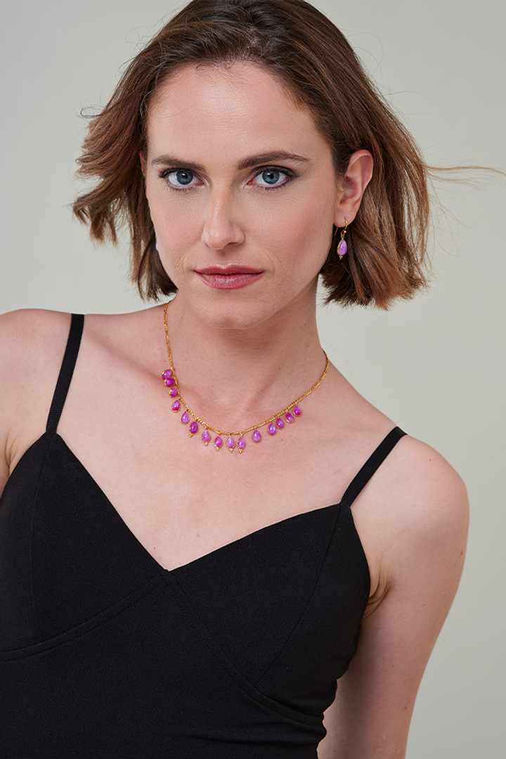 Gold & Pink Moonstone Necklace & Earring Gold & Pink Moonstone Necklace & Earring