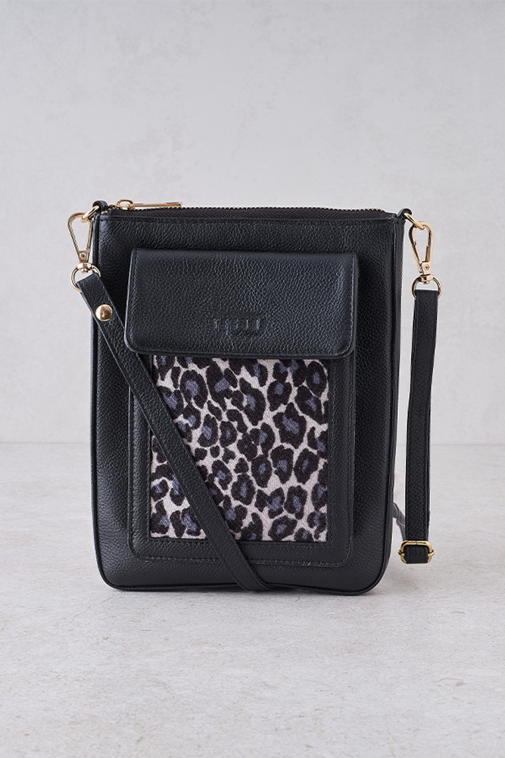 Cashmere & Leather Leopard Print Bag in Black Cashmere & Leather Leopard Print Bag in Black