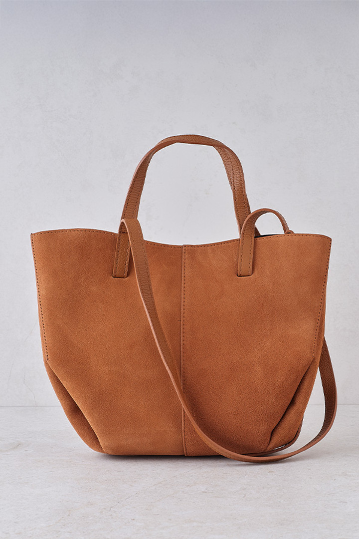 Suede Shoulder Bag in Tan