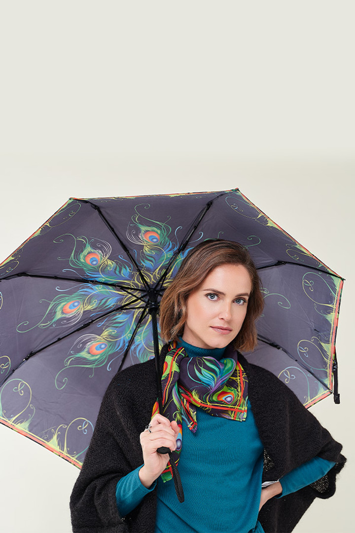 Midnight Peacock Silk Scarf & Umbrella Midnight Peacock Silk Scarf & Umbrella