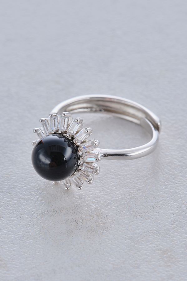 Onyx & Zirconia Adjustable Ring
