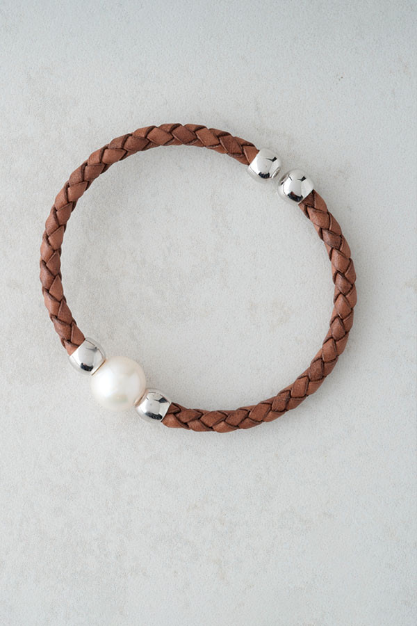 Unisex Leather Band Pearl Bracelet 