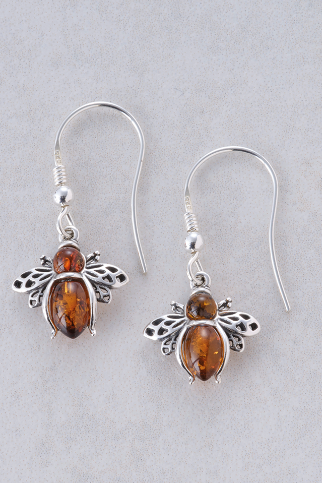 Sterling Silver Amber Bee Earrings