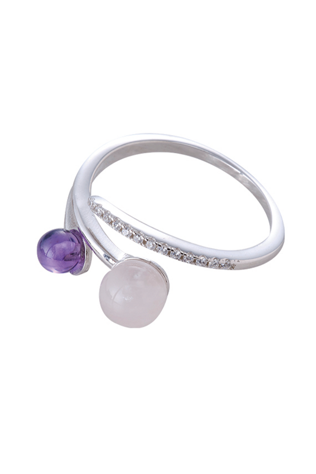 Amethyst & Rose Quartz Adjustable Ring