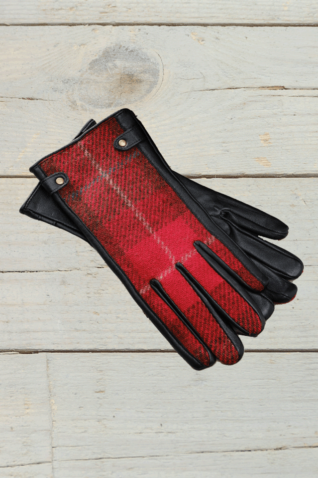 Red Harris  Tweed Gloves