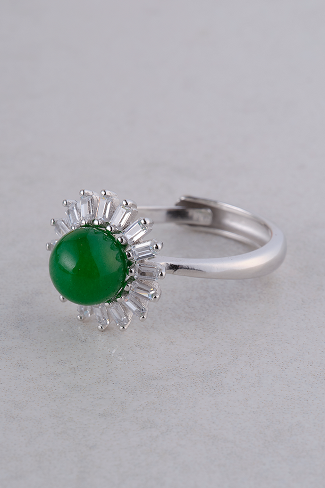 Sterling Silver & Jade Adjustable Ring