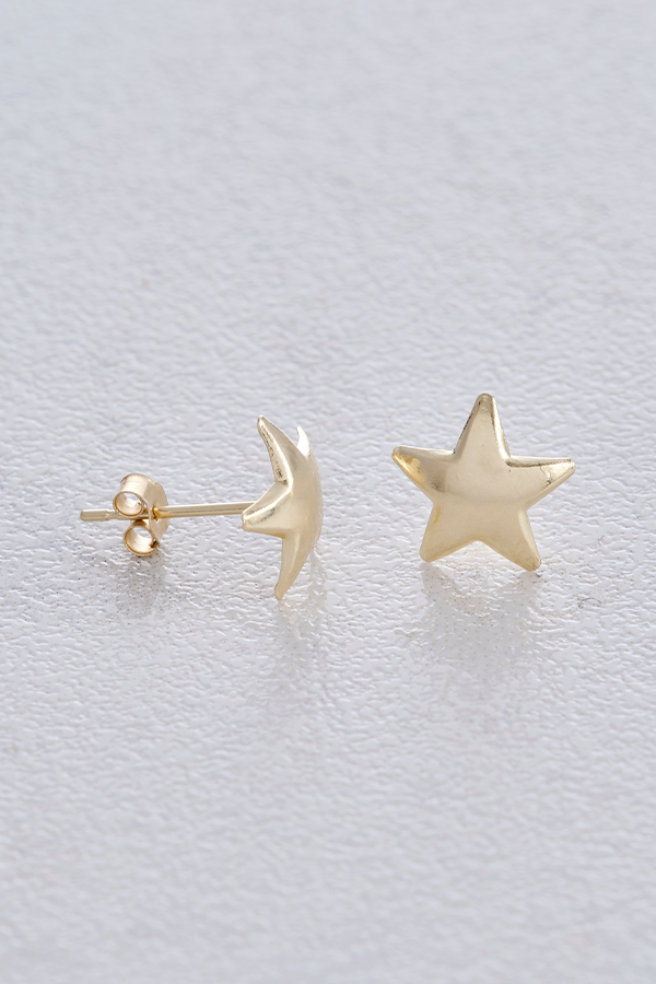 T&T Stainless Steel Round Star Stud Earrings – Gold Tone – Men's – Nickel-Free