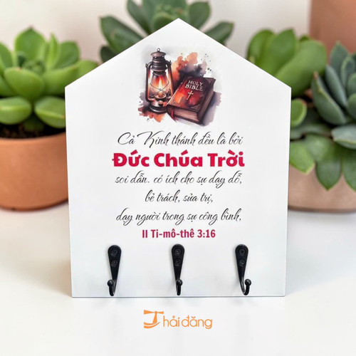 Bảng Gỗ Trang Trí Kết Hợp Móc Treo 20x25 - II Ti-mô-thê 3:16 - DG-2766