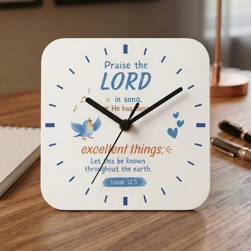 Đồng Hồ Gỗ Để Bàn 12x12cm - Isaiah 12:5 - Ê-sai 12:5 - DH-2861
