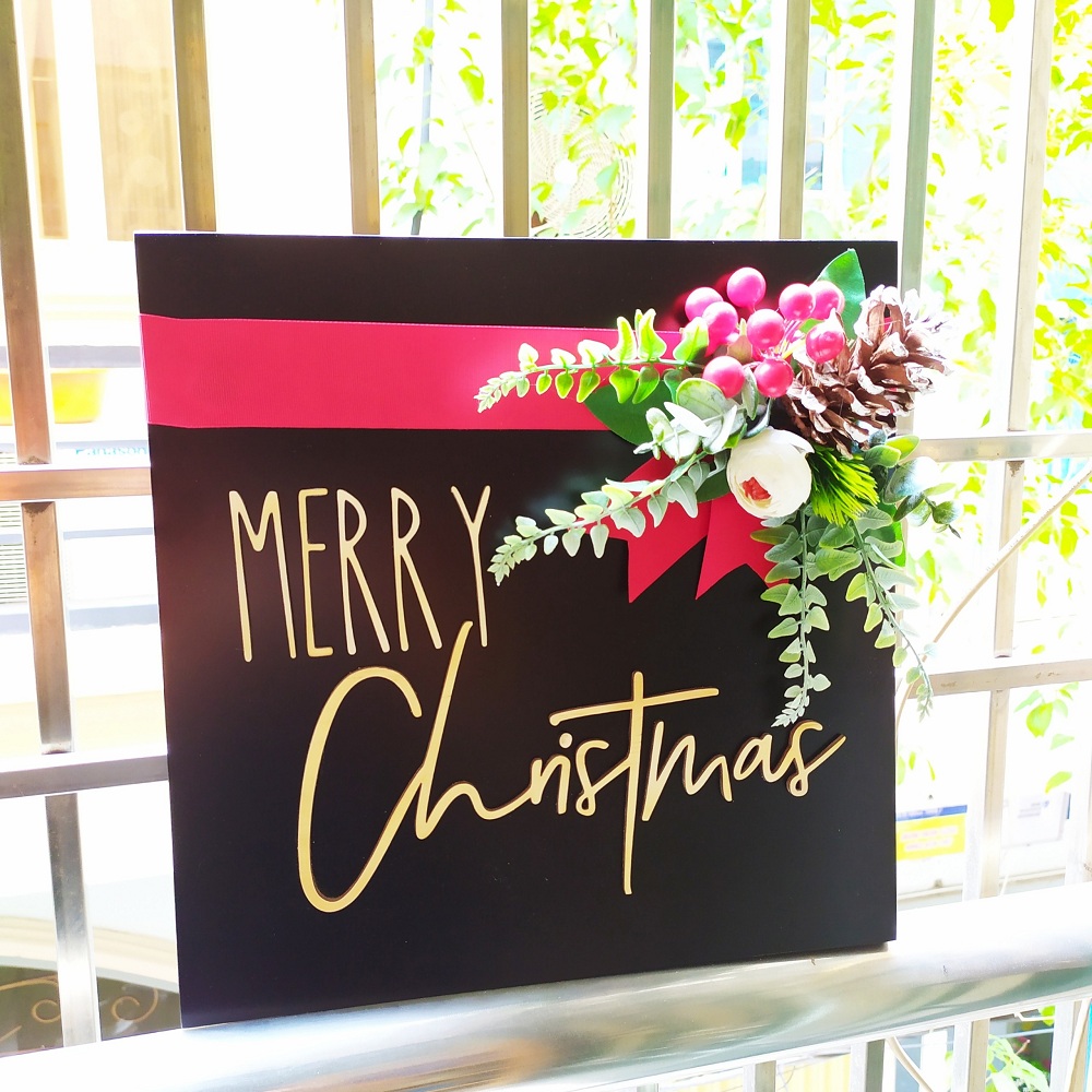 Bảng Gỗ Trang Trí Treo Tường Giáng Sinh 30x30 - Merry Christmas