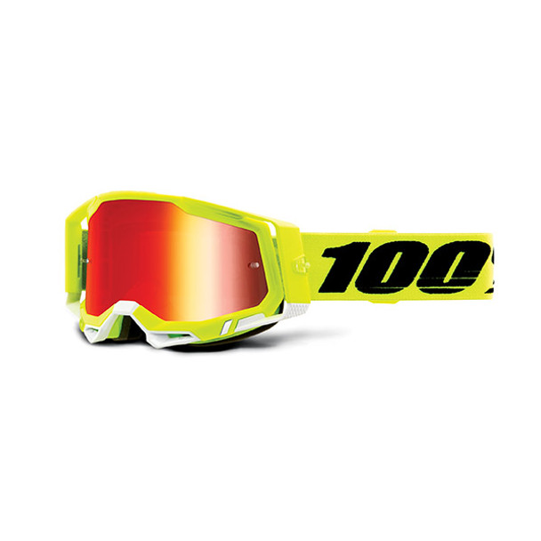 MASCHERA 100% RACECRAFT 2 FLUO YELLOW - LENTE A SPECCHIO ROSSA