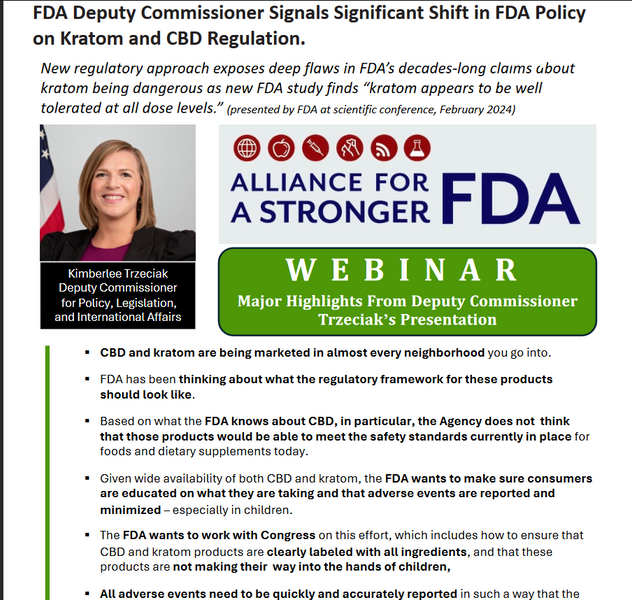 FDA Deputy Commissioner Signals Significant Shift in FDA Policy on Kratom and CBD Regulation.