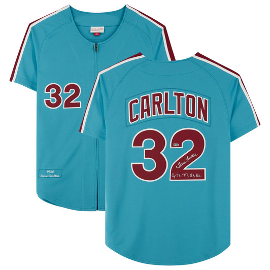 Steve Carlton Philadelphia Phillies Fanatics Autographed Light Blue Mitchell & Ness Jersey with ''CY 72, 77, 80, 82'' Inscription