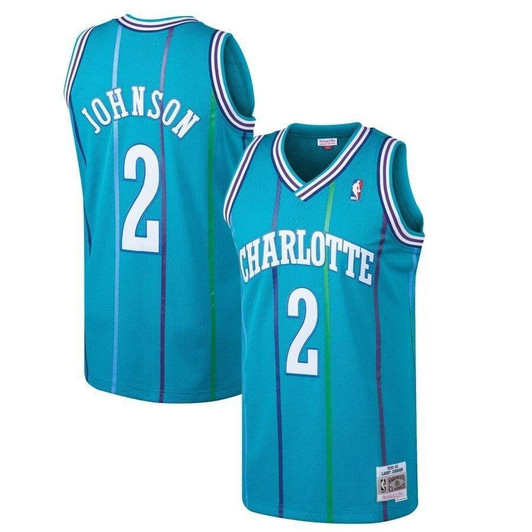 Larry Johnson Charlotte Hornets 1992-93 Hardwood Classics Jersey Teal 2019