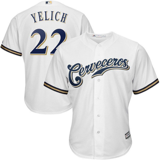 Christian Yelich Milwaukee Brewers Majestic Home Hispanic Heritage Cool Base Player Jersey White 2019