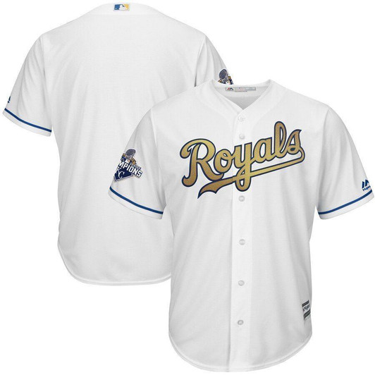 Kansas City Royals Majestic 2015 World Series Champions Gold Program Cool Base Jersey White 2019