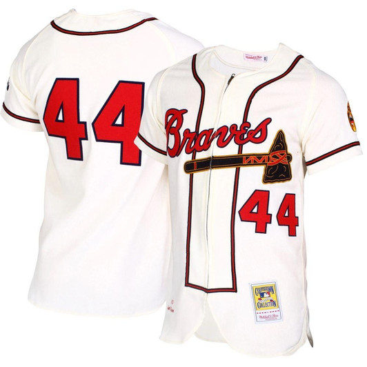Mens Atlanta Braves Hank Aaron Mitchell Ness Cream Mlb Jersey Gift For Atlanta Braves Fans