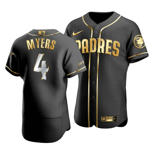 Men'S San Diego Padres Wil Myers #4 Golden Edition Black  Jersey