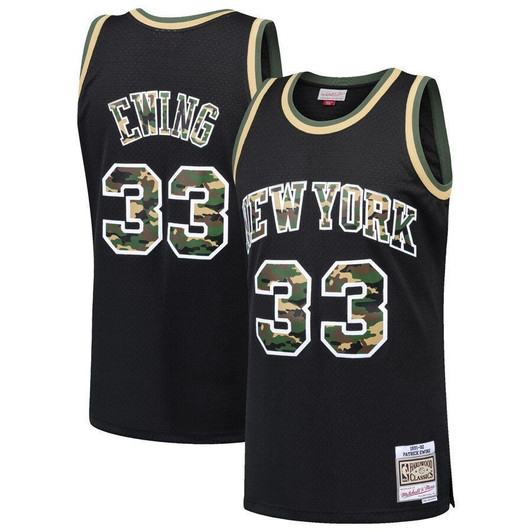 Patrick Ewing New York Knicks Mitchell & Ness Straight Fire Camo Swingman Black 3D Jersey