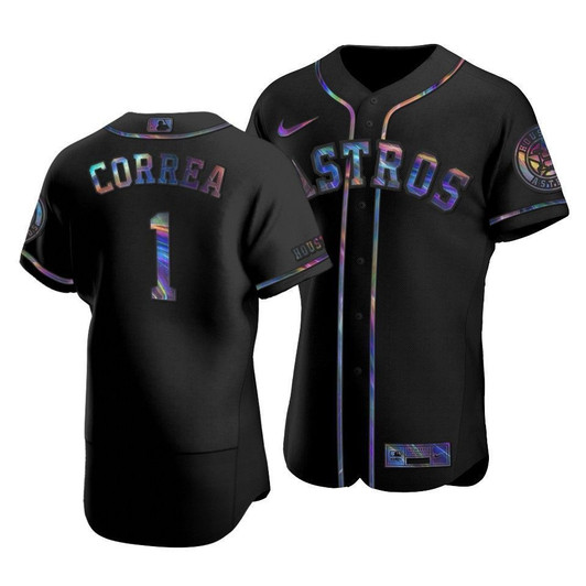 Men'S Houston Astros Carlos Correa #1 Iridescent Logo Holographic Limited  Jersey Black