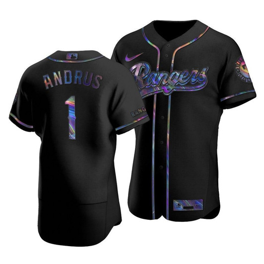 Texas Rangers Elvis Andrus #1 Iridescent Logo Holographic Limited Jersey Black