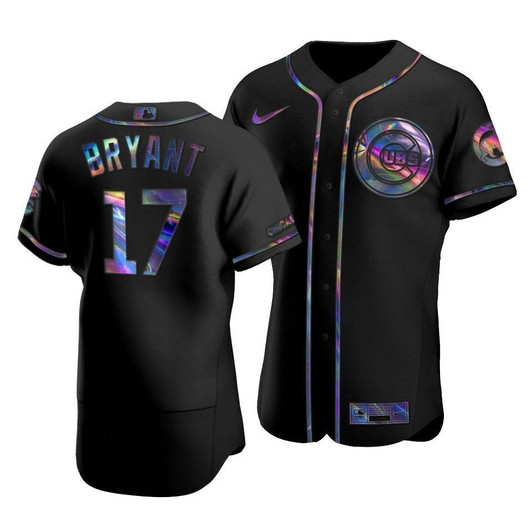 Men'S Chicago Cubs Kris Bryant #17 Iridescent Logo Holographic Limited  Jersey Black