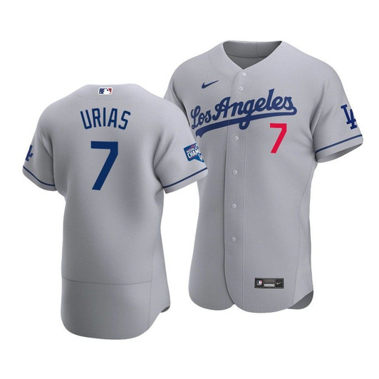 Men'S Los Angeles Dodgers Julio Urias #7 2020 World Series Champions  Road Jersey Gray