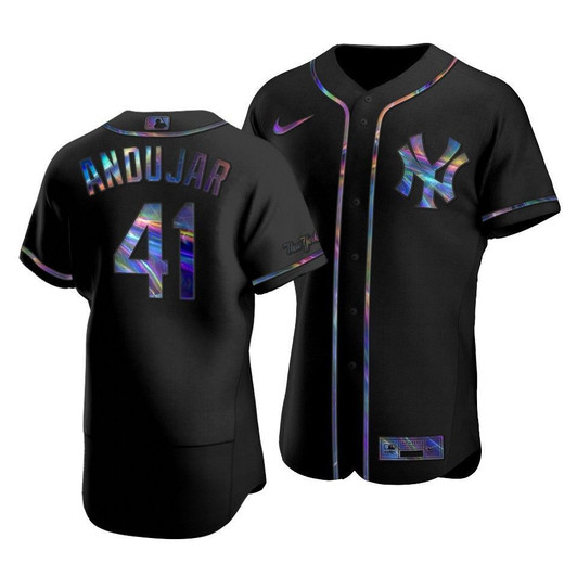 Men'S New York Yankees Miguel Andujar #41 Iridescent Logo Holographic Limited Jersey Black