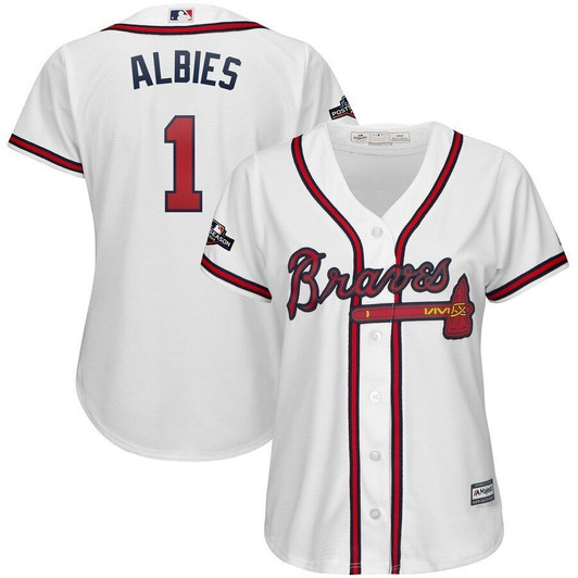 Ozzie Albies Atlanta Braves Majestic Womens 2019 Postseason Official Cool Base Player Jersey White